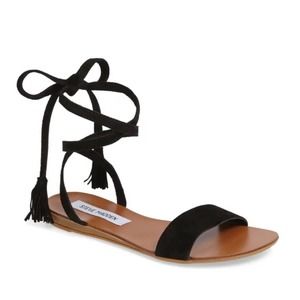 Steve Madden (7) Kapri Black Suede Leather Wraparound Gladiator Sandals Flats